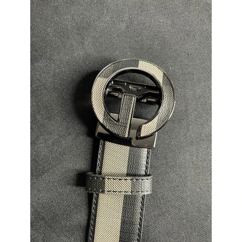 Mens Checkered Ratchet Belt Black Tan Plaid G Logo Automatic Buckle 48 Inch